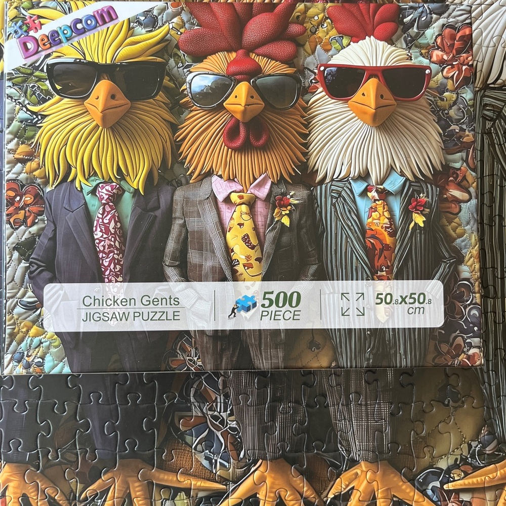 Chicken Gents 500-Piece Jigsaw Puzzle - Colorful Rooster Trio